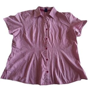 Basic Editions Button Up Shirt Womens XL Gingham Short Sleeve Country Picnic BBQ